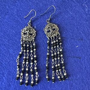 Elegant Black and Silver Dangle Earrings
